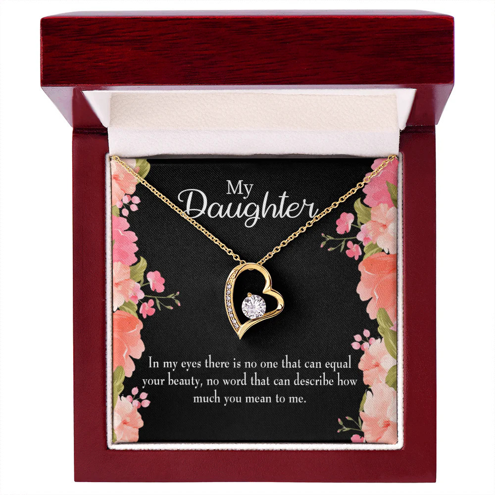 Daughter Your Beauty Forever Love CZ Heart Necklace Yellow Gold Luxury Box